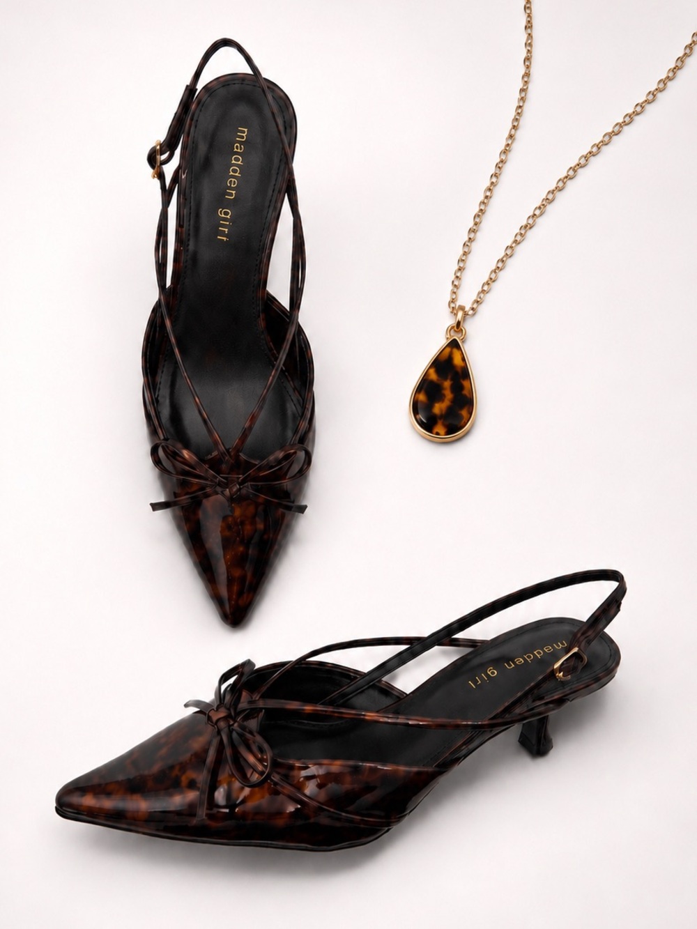 Madden Girl • Vixen Slingback Kitten Heels in Tortoise Color